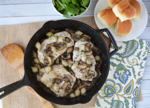 skillet pork chops with mushrooms and pearled onions
