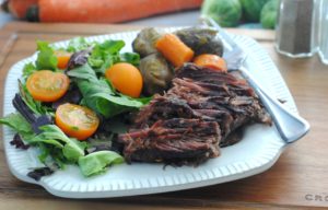 beef roast and brussels sprouts